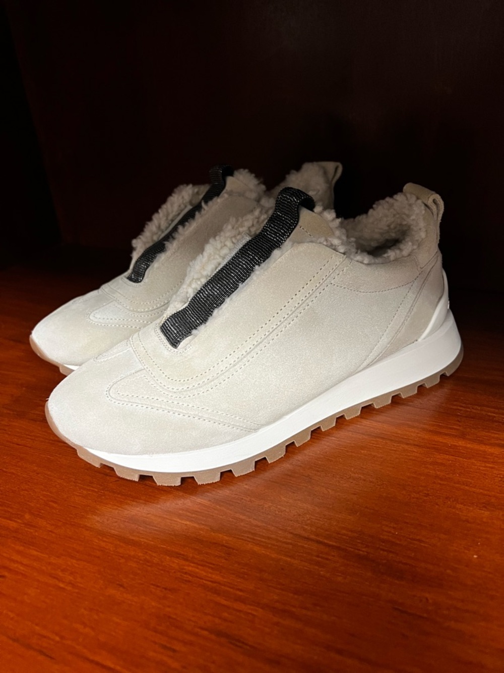 Brunello Cucinelli shearling monili slip on sneaker size 37